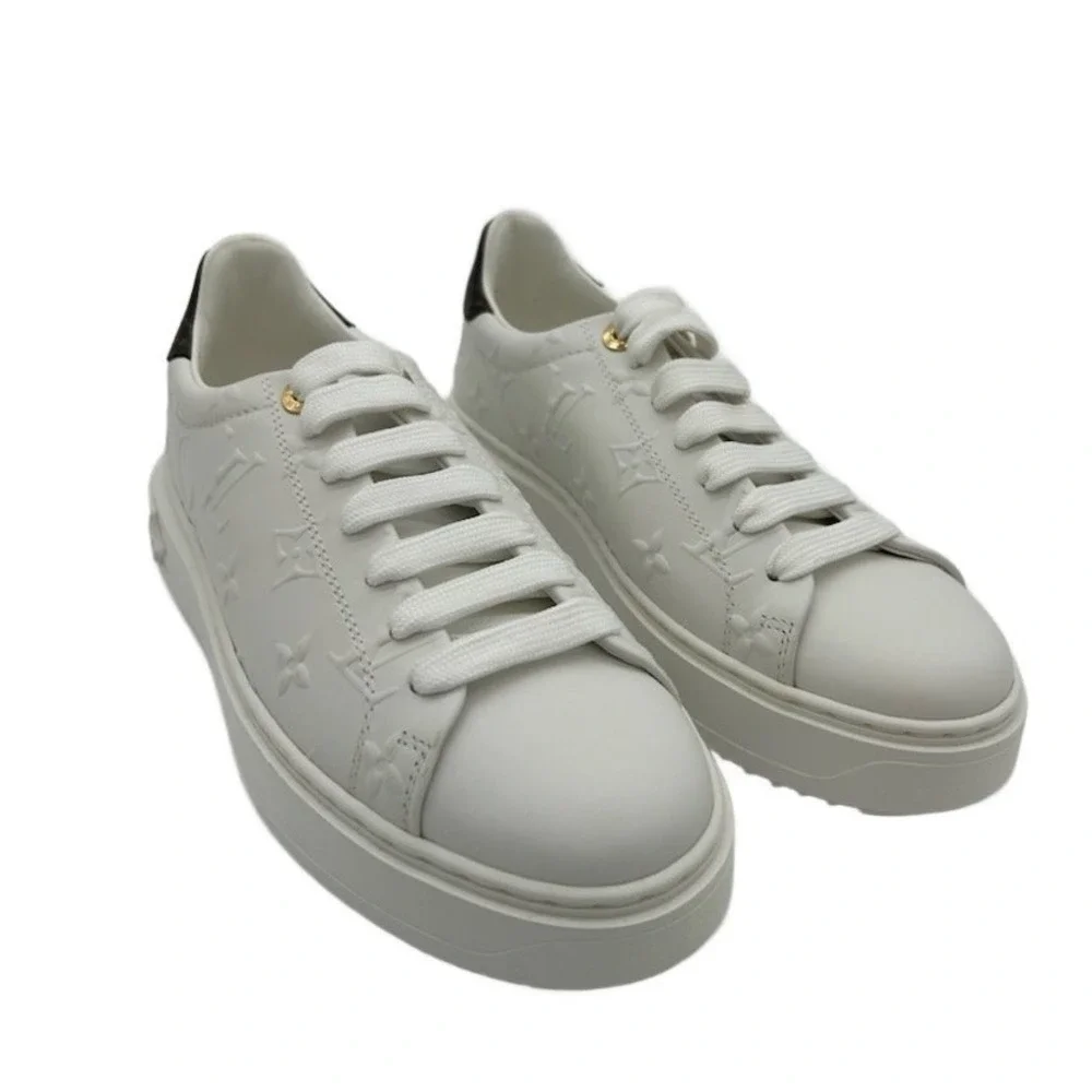Louis Vuitton White Leather Platform Sneakers with Black Heel Tab